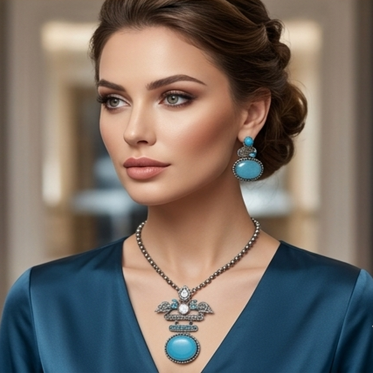 DIVYORO CIRCULAR TURQUOISE PENDANT OXIDIZED JEWELRY SET