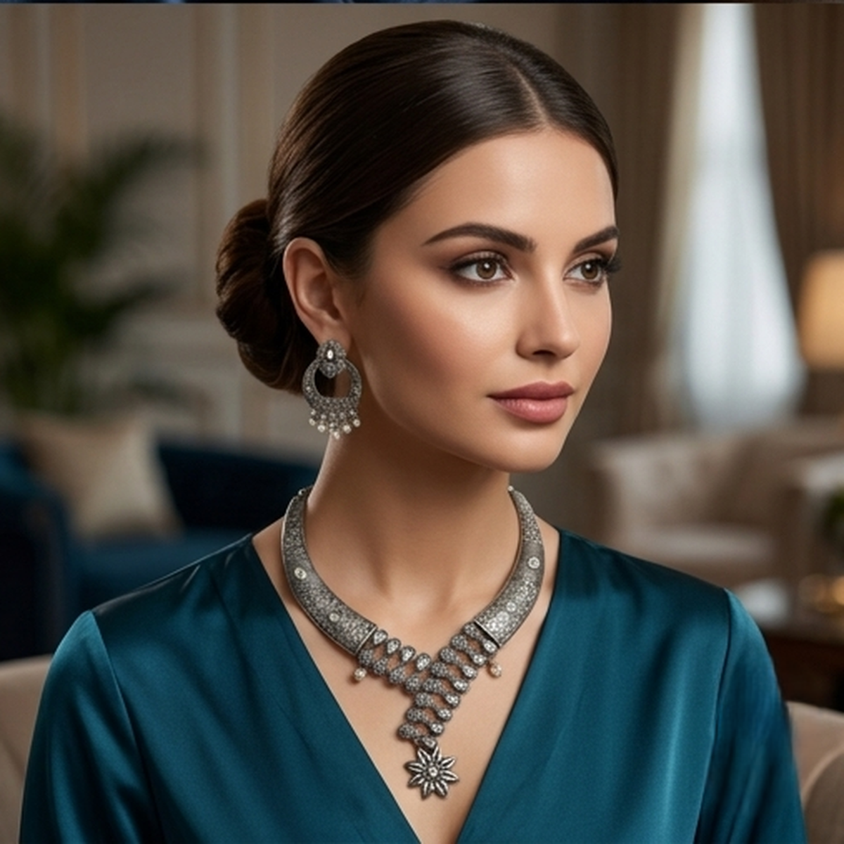 DIVYORO MIRROR WORK TRIBAL STYLE SILVER-TONED NECKLACE SET