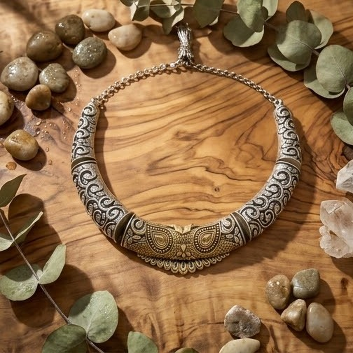 DIVYORO ANTIQUED SILVER-TONED FLORAL COLLAR NECKLACE