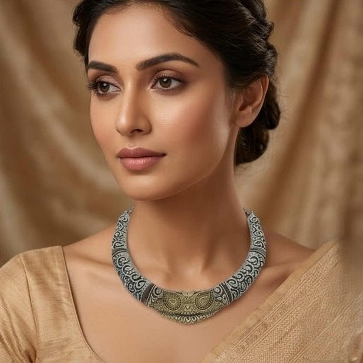DIVYORO ANTIQUED SILVER-TONED FLORAL COLLAR NECKLACE
