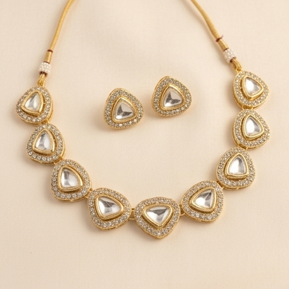 DIVYORO ELEGANT TRIANGLE POLKI STONE NECKLACE SET