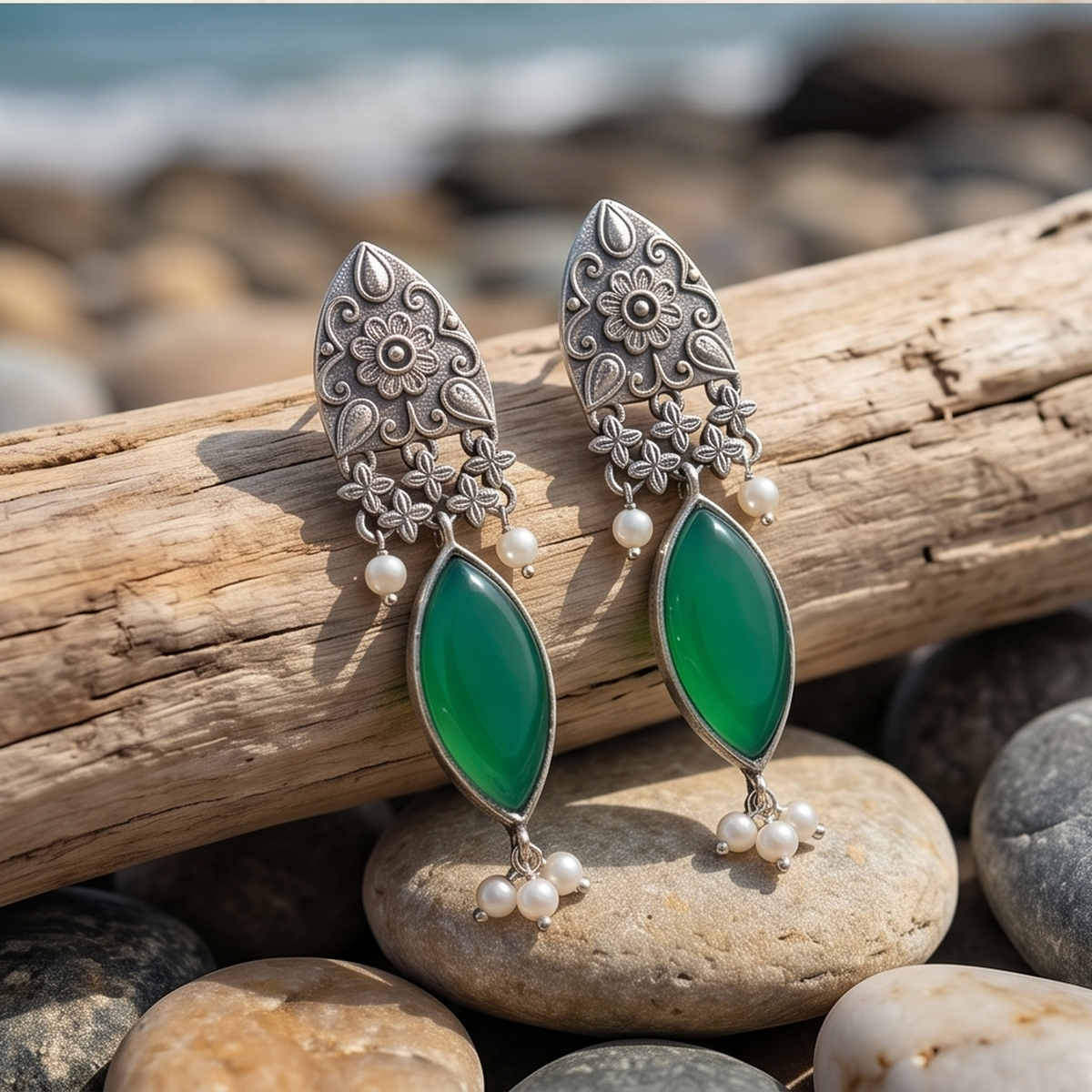 DIVYORO GREEN MARQUISE DROPS