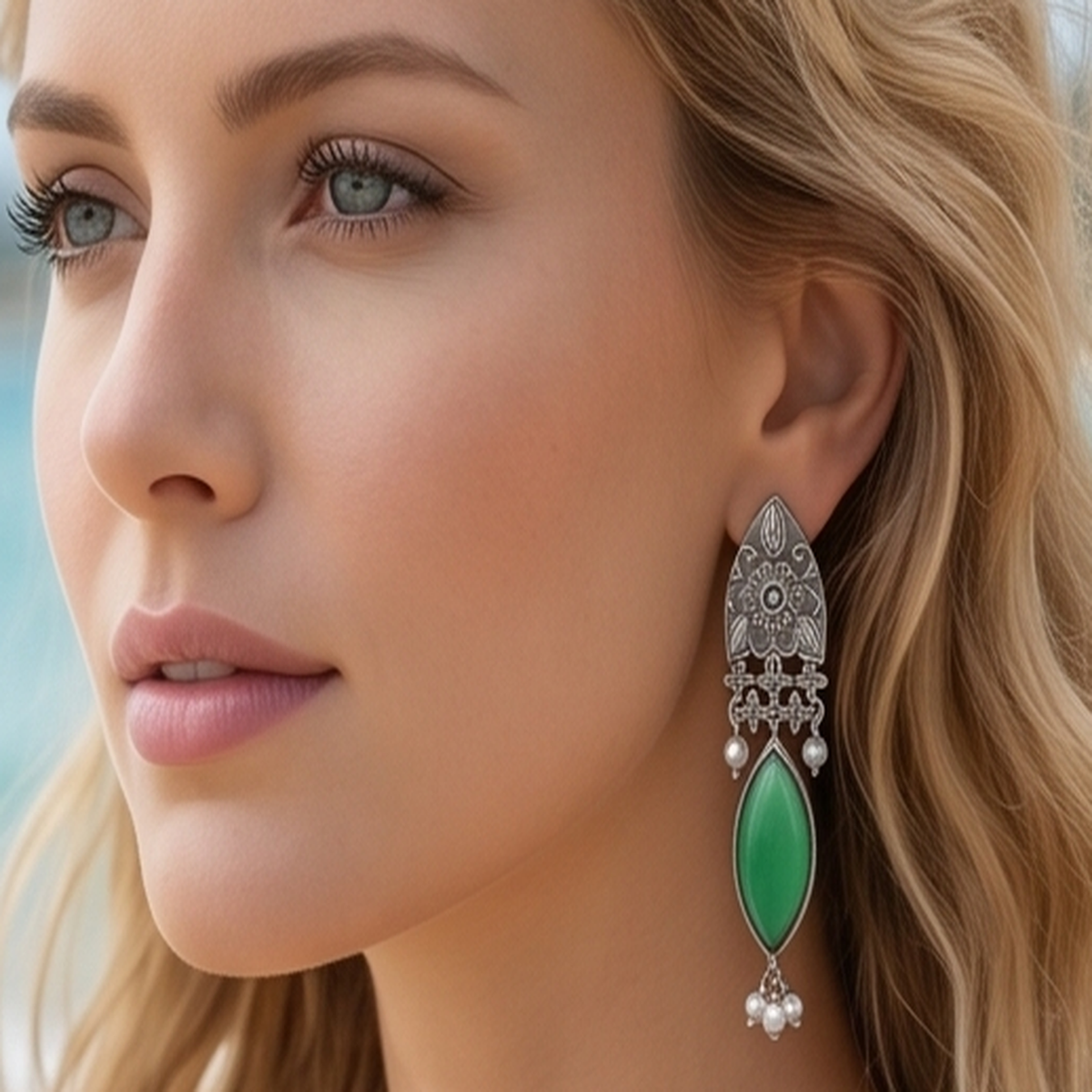 DIVYORO GREEN MARQUISE DROPS