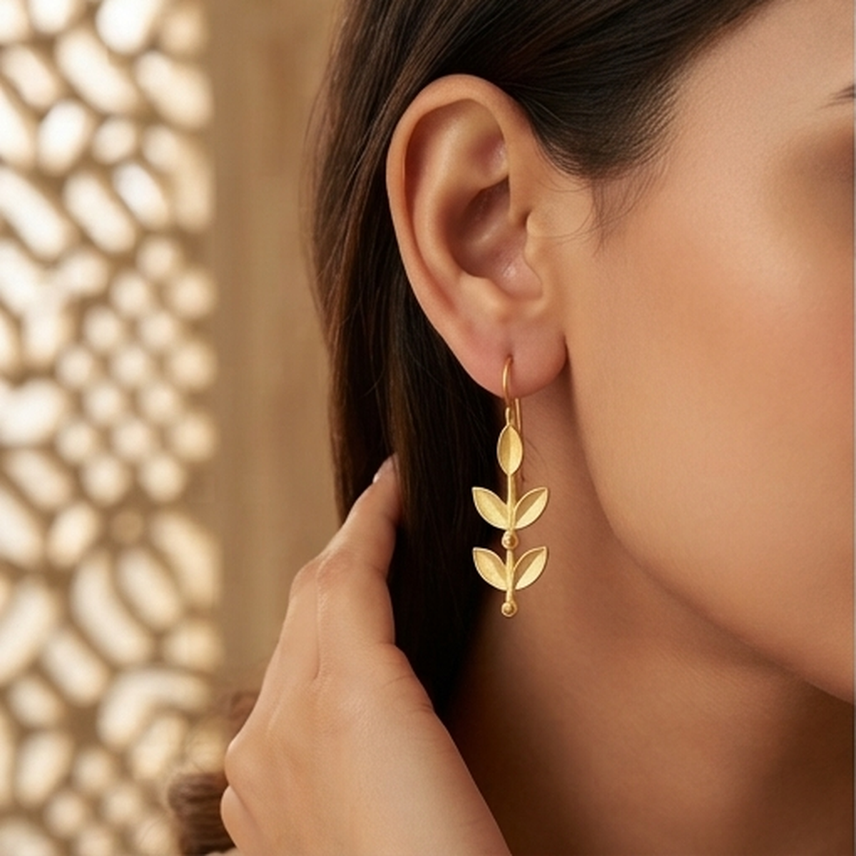 DIVYORO NATURE-INSPIRED GOLD DANGLE EARRING
