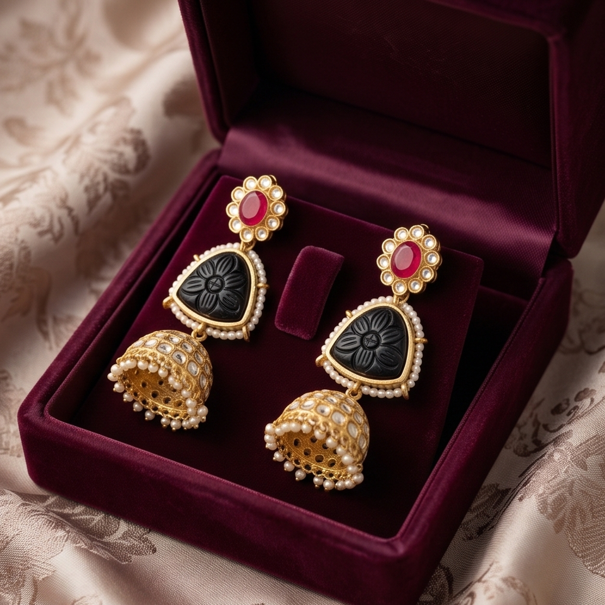 DIVYORO BLACK ONYX JHUMKA