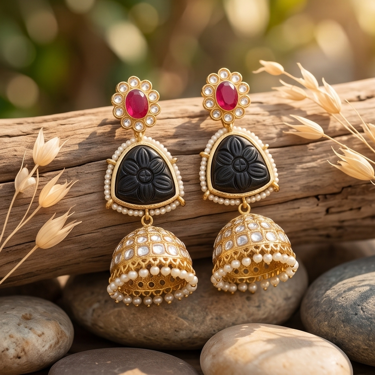 DIVYORO BLACK ONYX JHUMKA