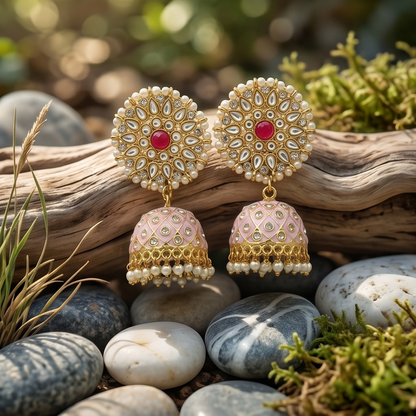 DIVYORO PINK ENAMEL JHUMKA