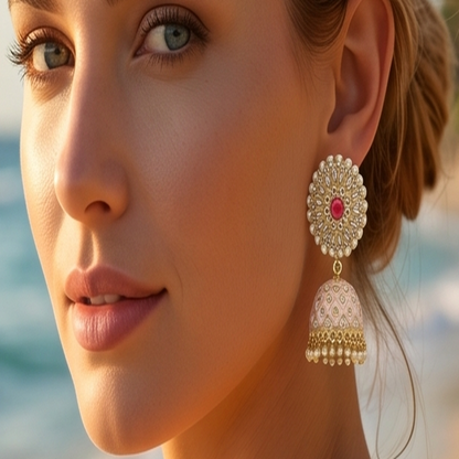 DIVYORO PINK ENAMEL JHUMKA