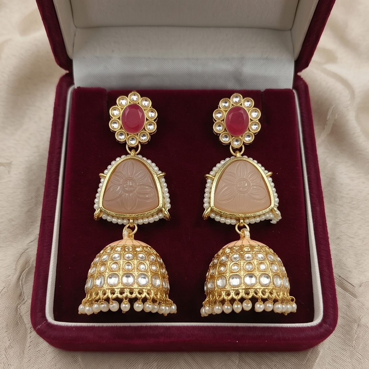DIVYORO PEACH STONE JHUMKA