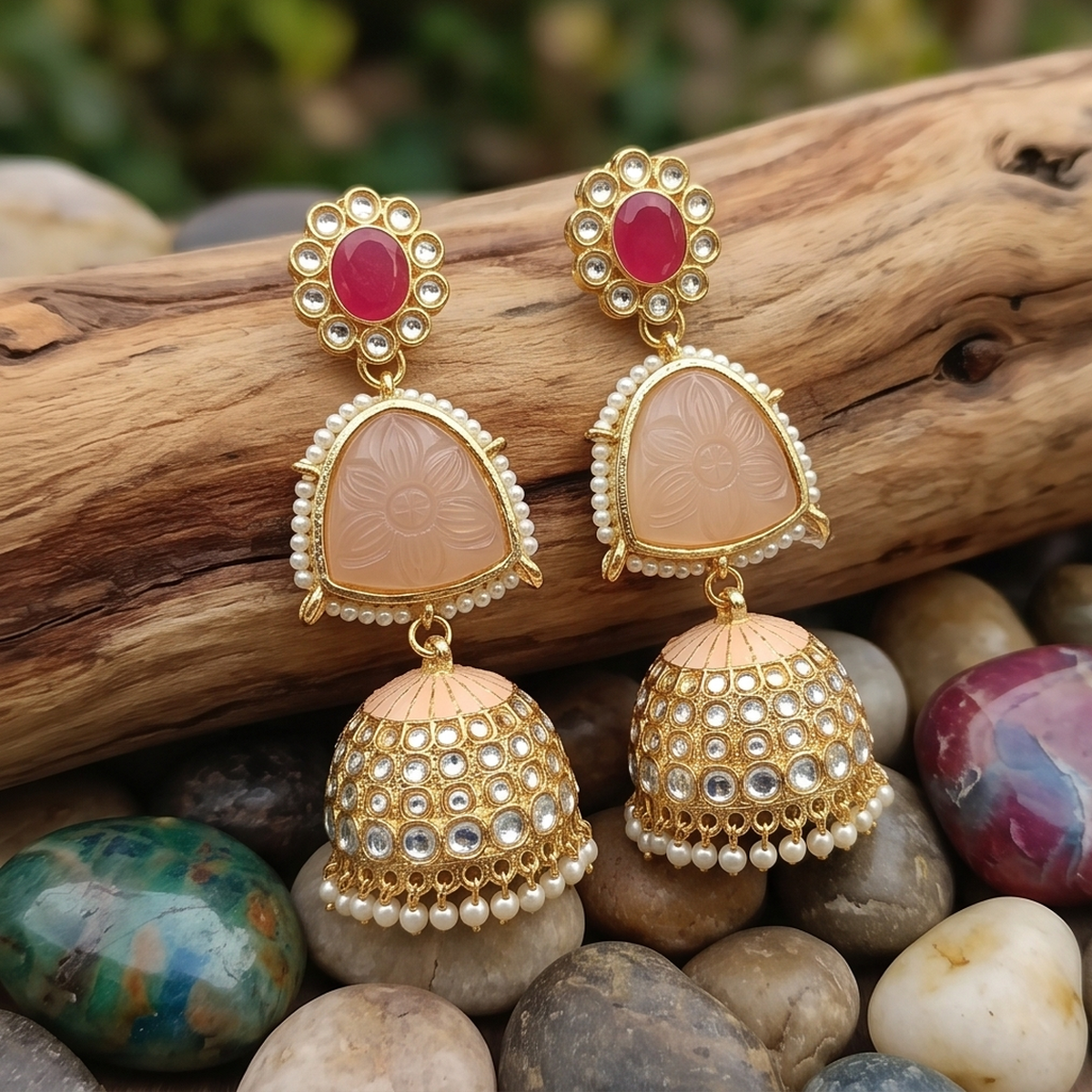 DIVYORO PEACH STONE JHUMKA