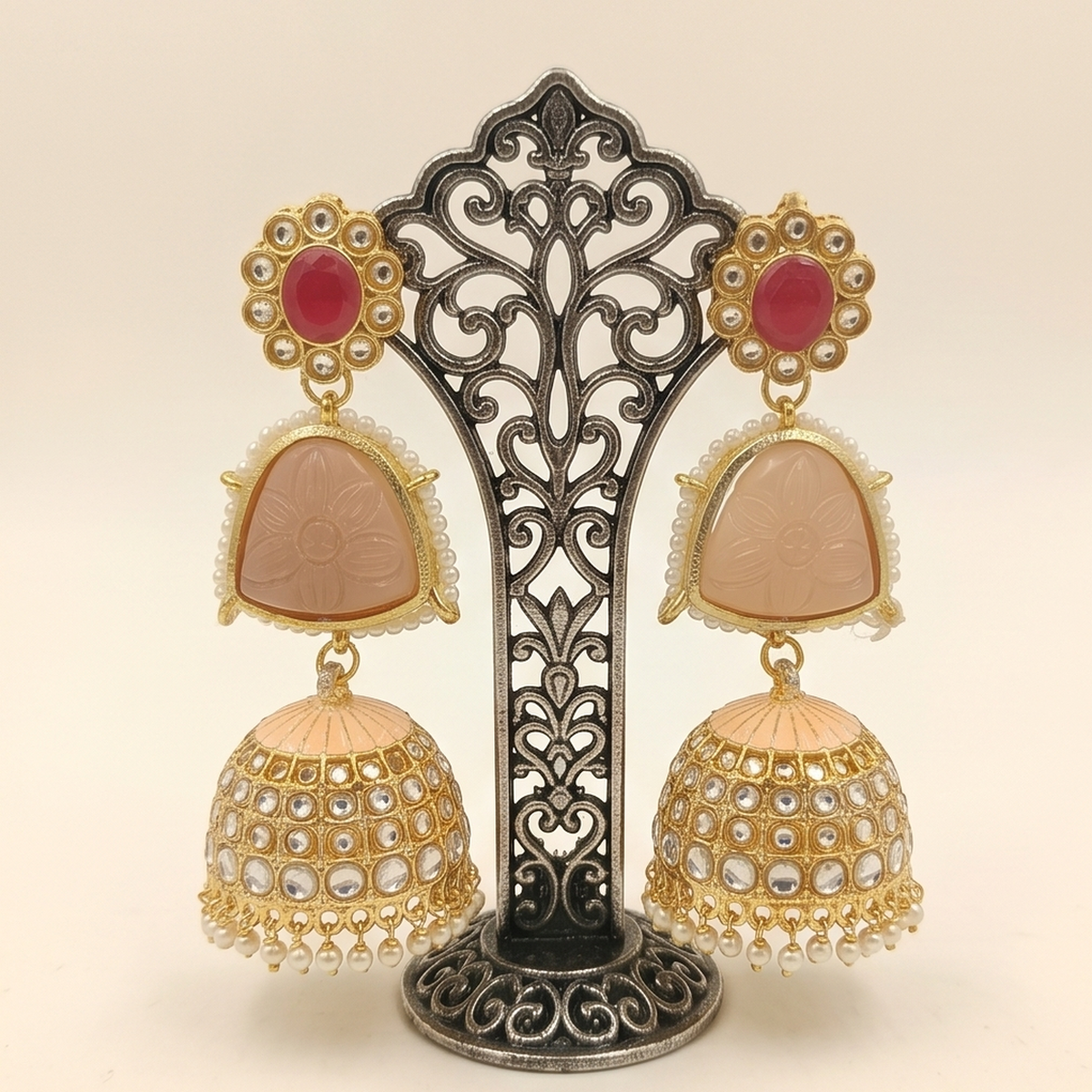 DIVYORO PEACH STONE JHUMKA