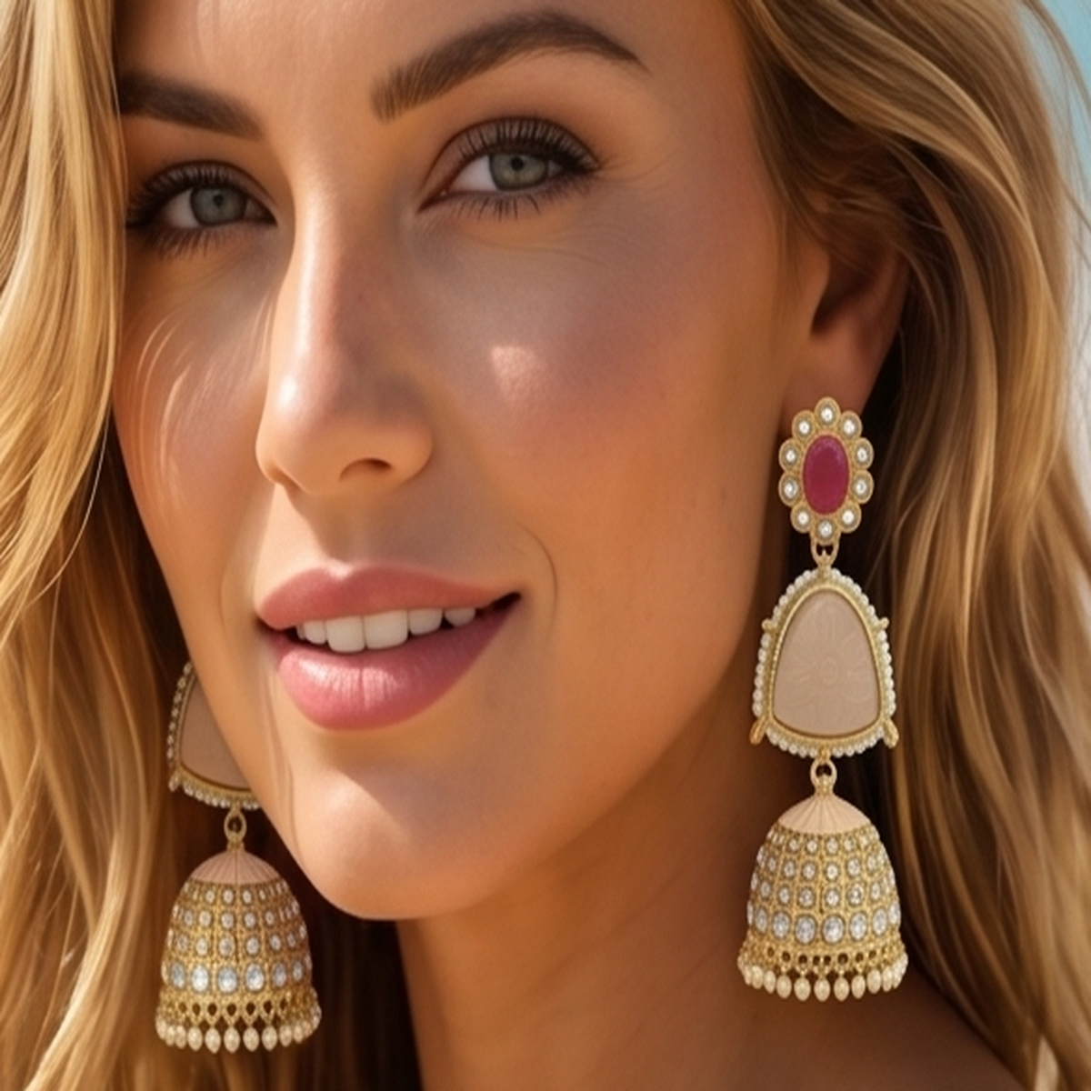 DIVYORO PEACH STONE JHUMKA