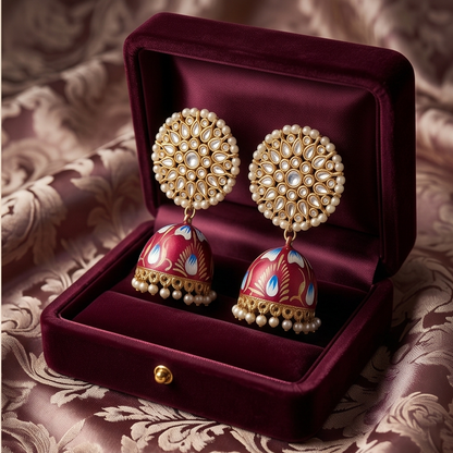 DIVYORO RED MEENAKARI JHUMKA