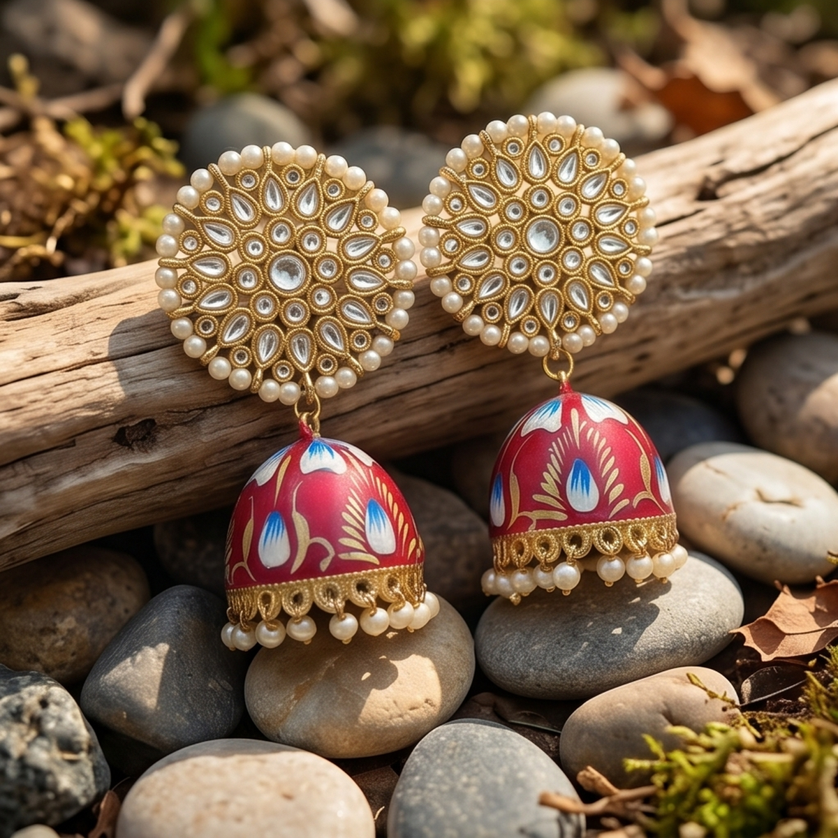 DIVYORO RED MEENAKARI JHUMKA