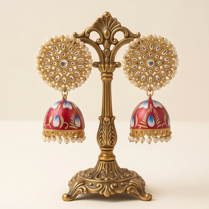 DIVYORO RED MEENAKARI JHUMKA