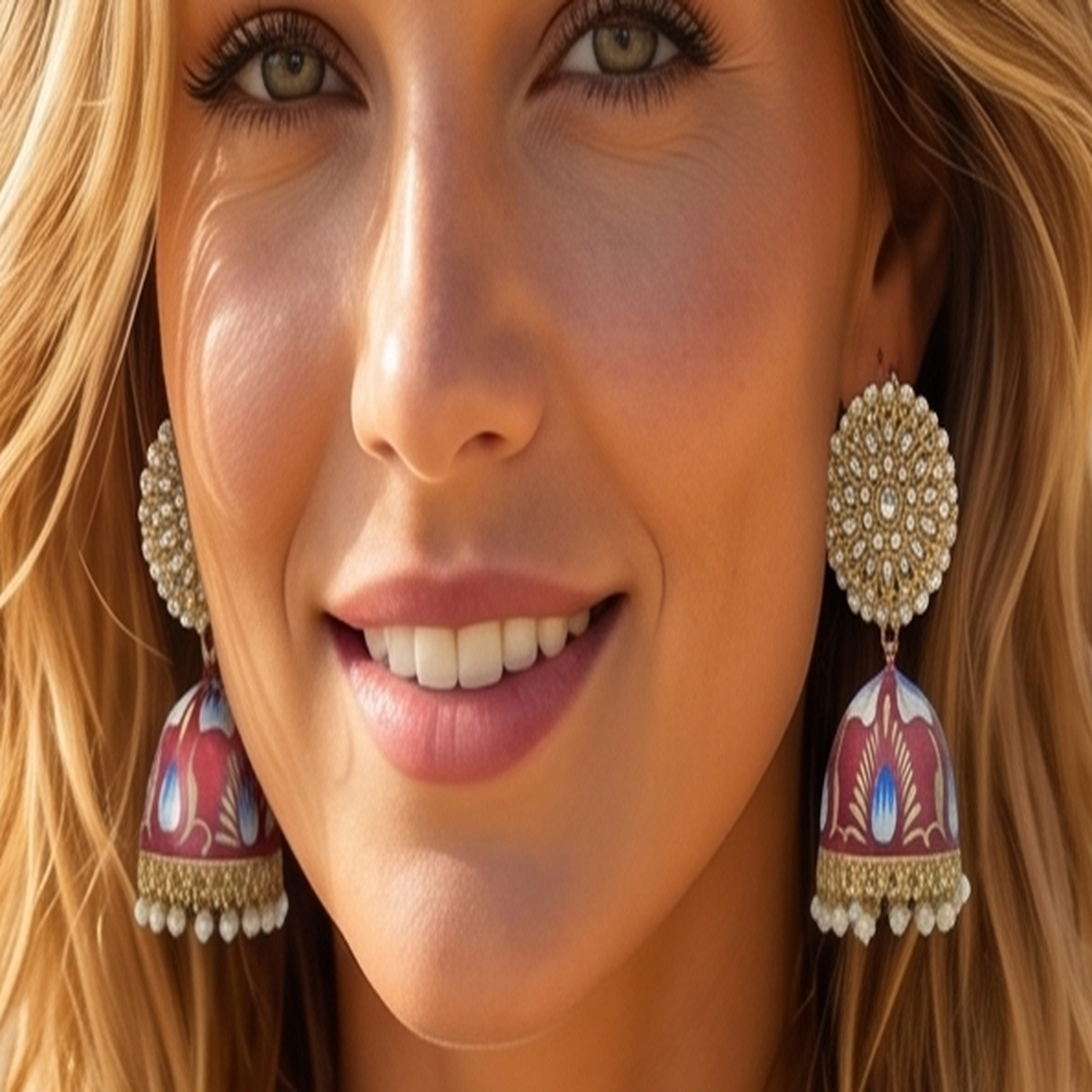 DIVYORO RED MEENAKARI JHUMKA