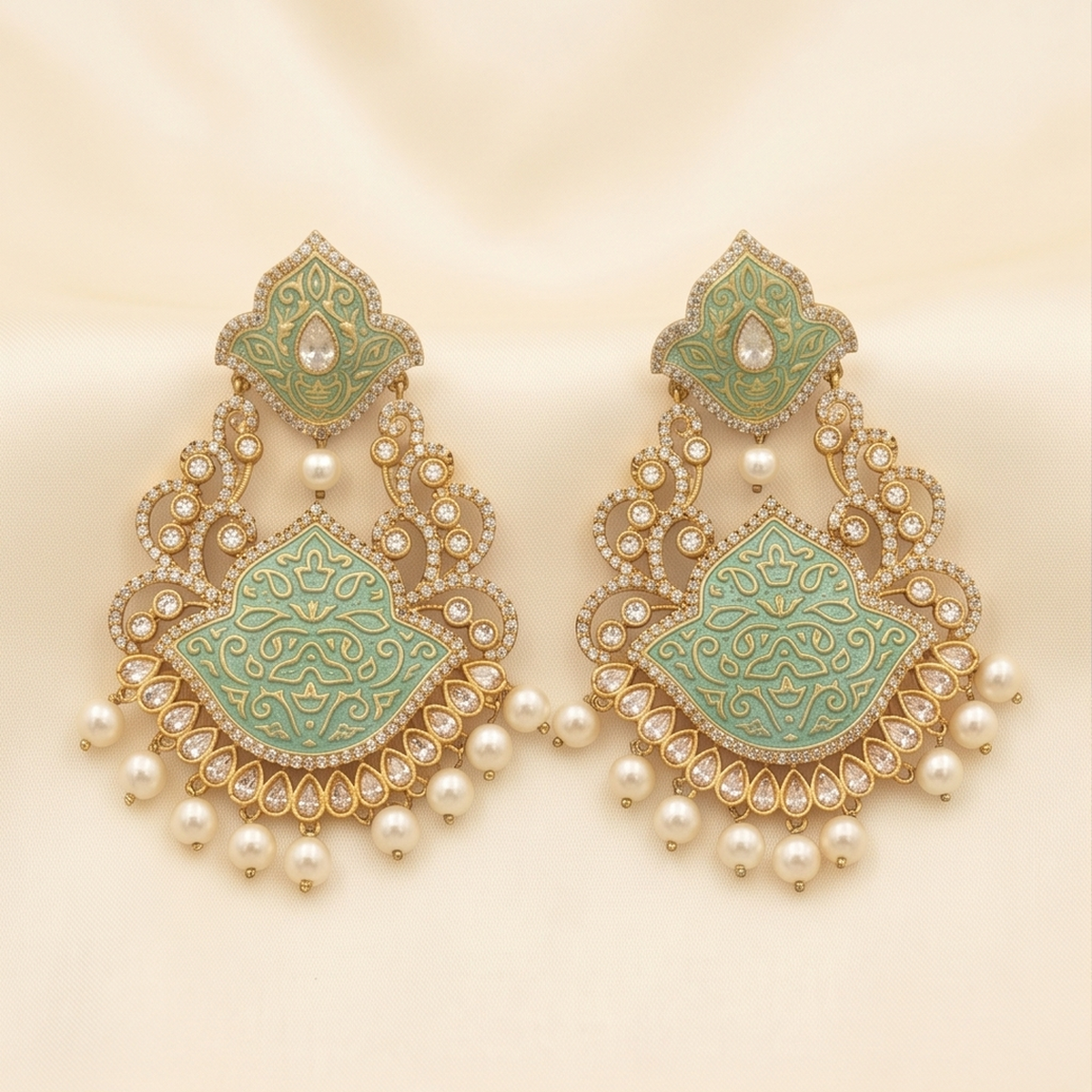DIVYORO MINT MEENAKARI CHANDELIERS