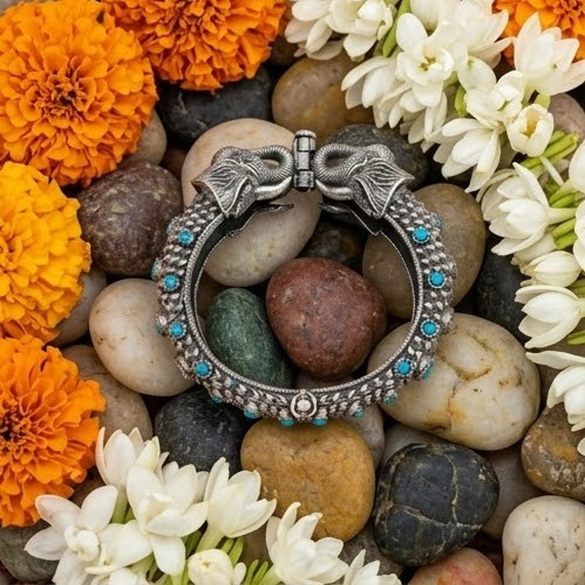 DIVYORO TURQUOISE ELEPHANT CUFF KADA