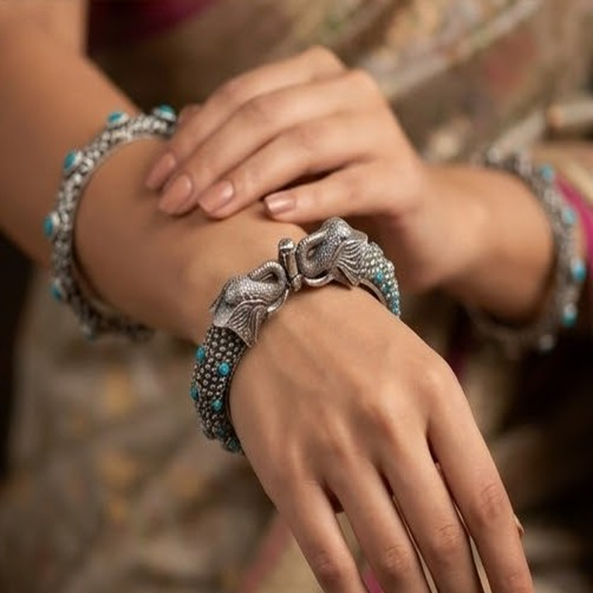 DIVYORO TURQUOISE ELEPHANT CUFF KADA