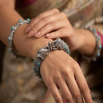DIVYORO TURQUOISE ELEPHANT CUFF KADA