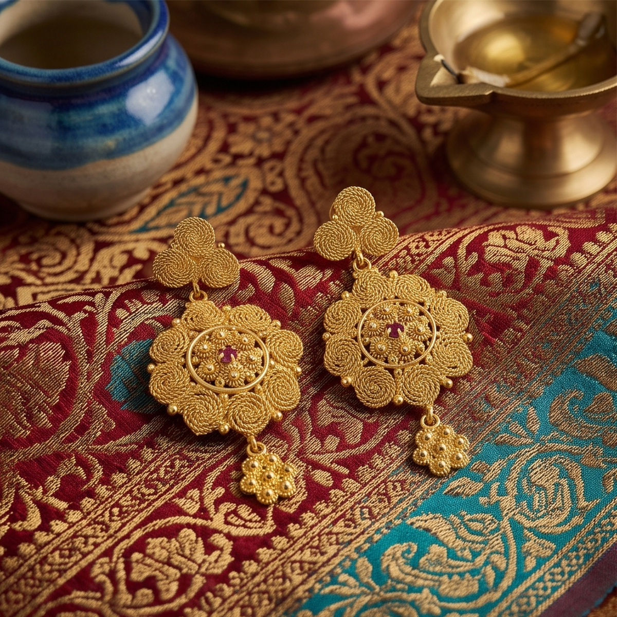 DIVYORO CRIMSON CHAKRA EARRINGS
