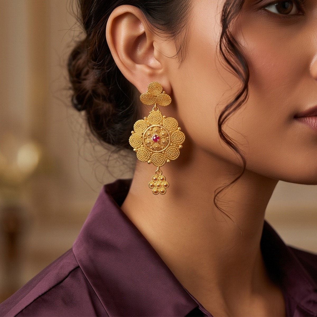 DIVYORO CRIMSON CHAKRA EARRINGS