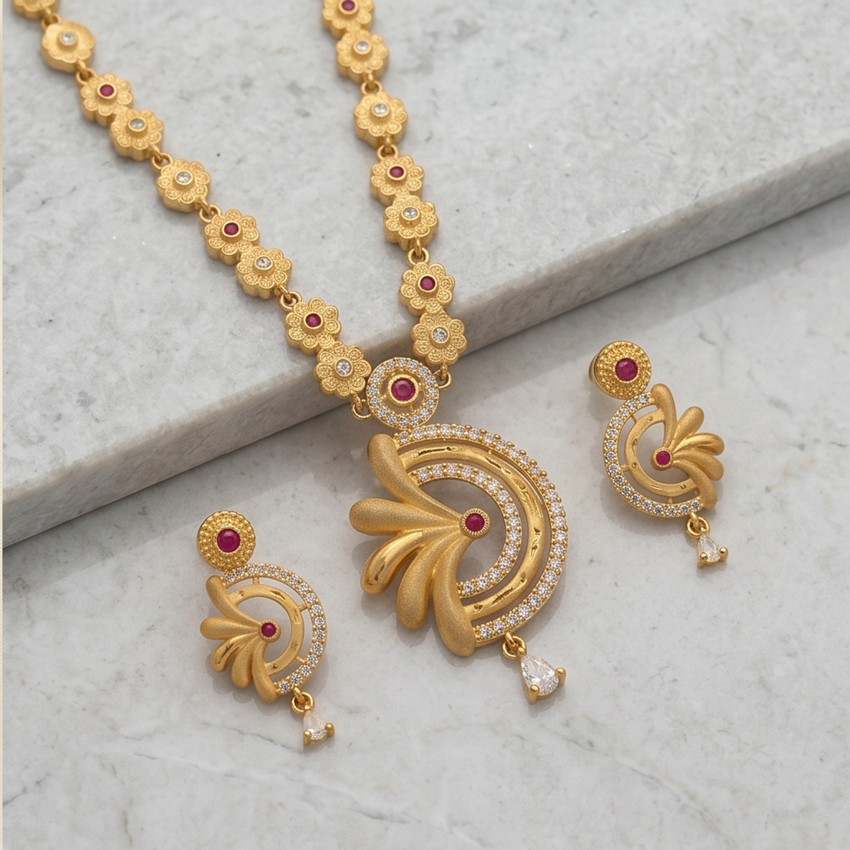 DIVYORO FLORAL STONE GOLD SET