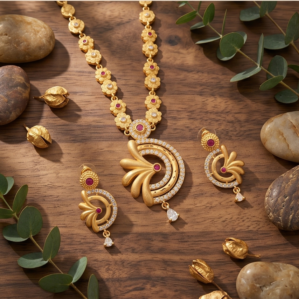 DIVYORO FLORAL STONE GOLD SET