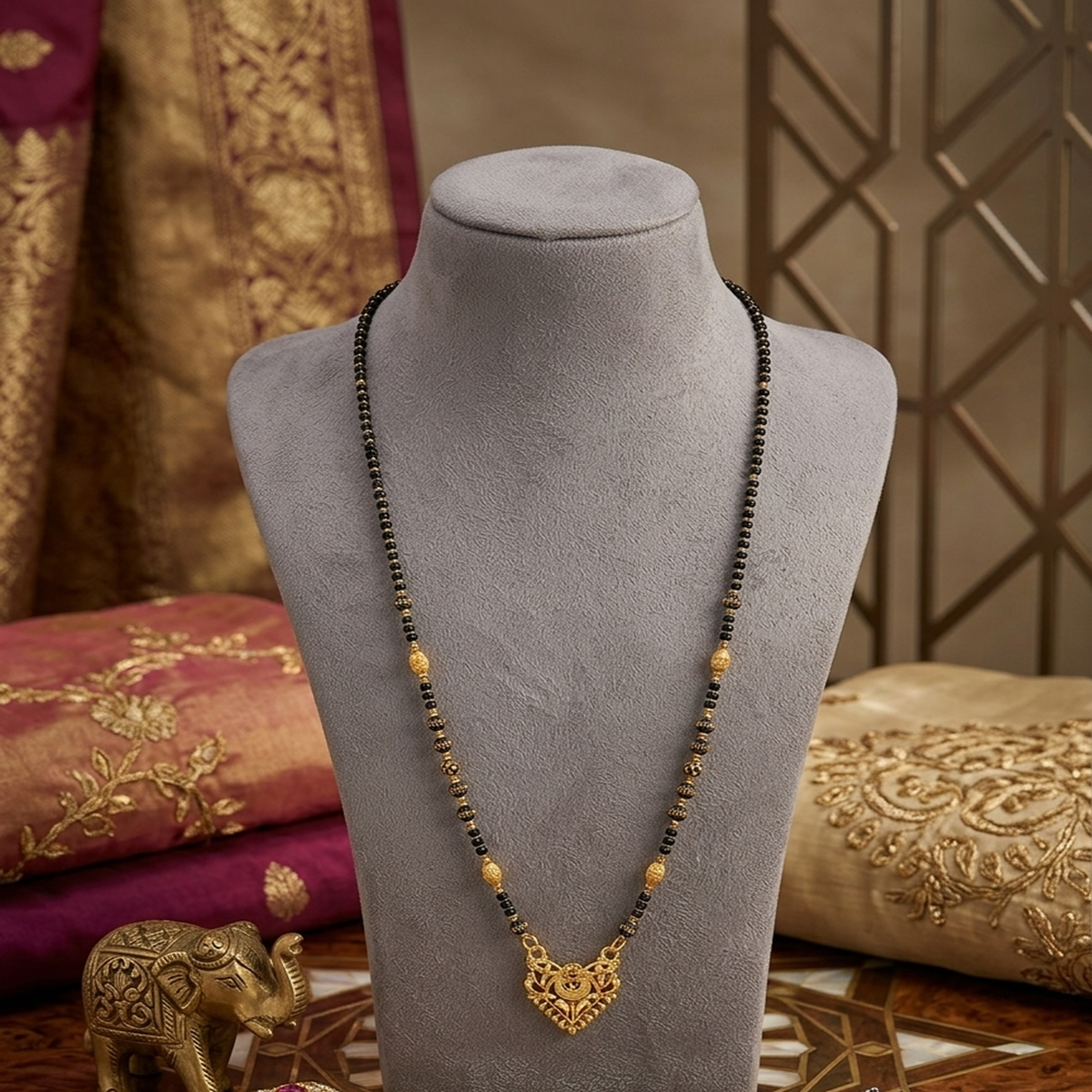 DIVYORO ORNATE FLORAL GOLD MANGALSUTRA