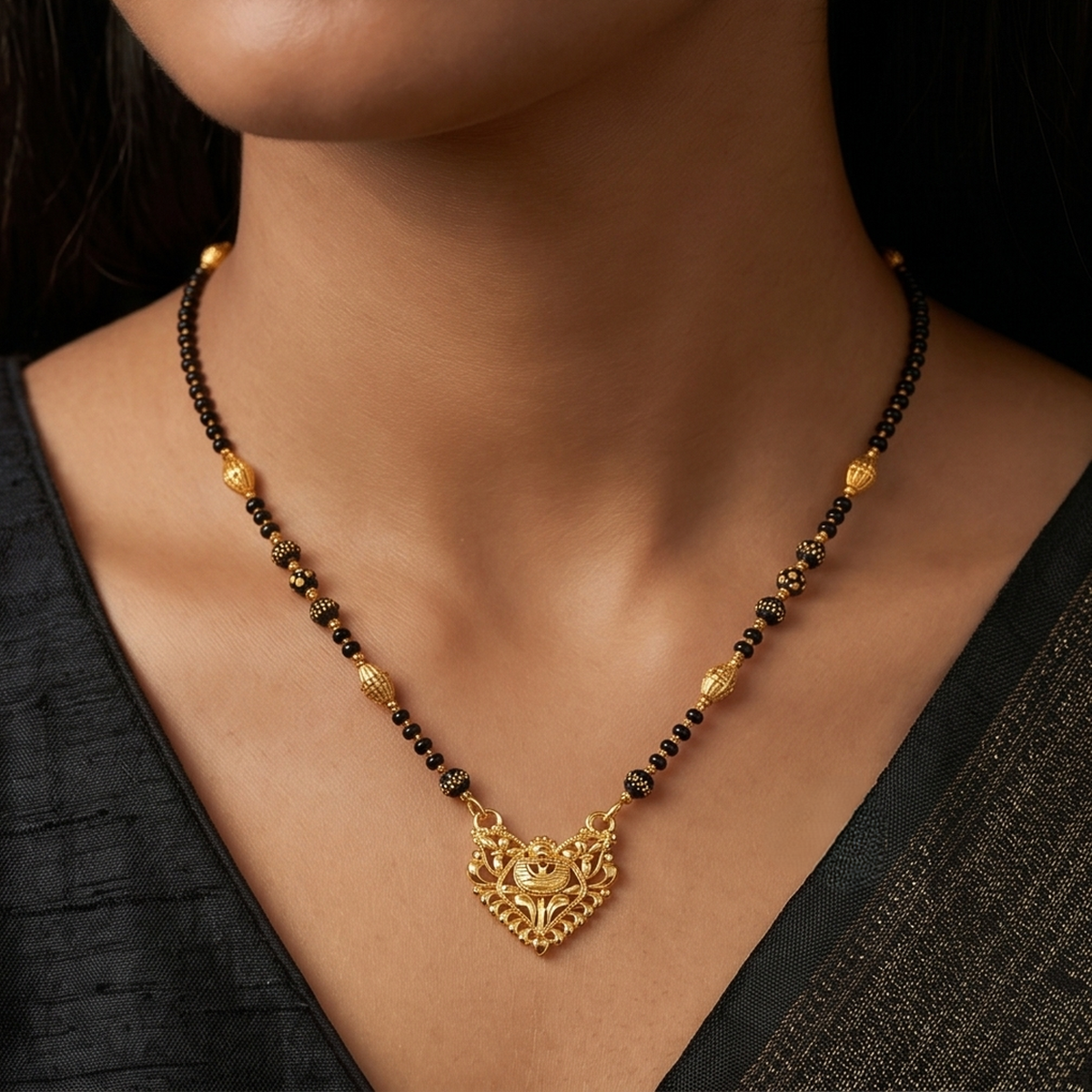 DIVYORO ORNATE FLORAL GOLD MANGALSUTRA