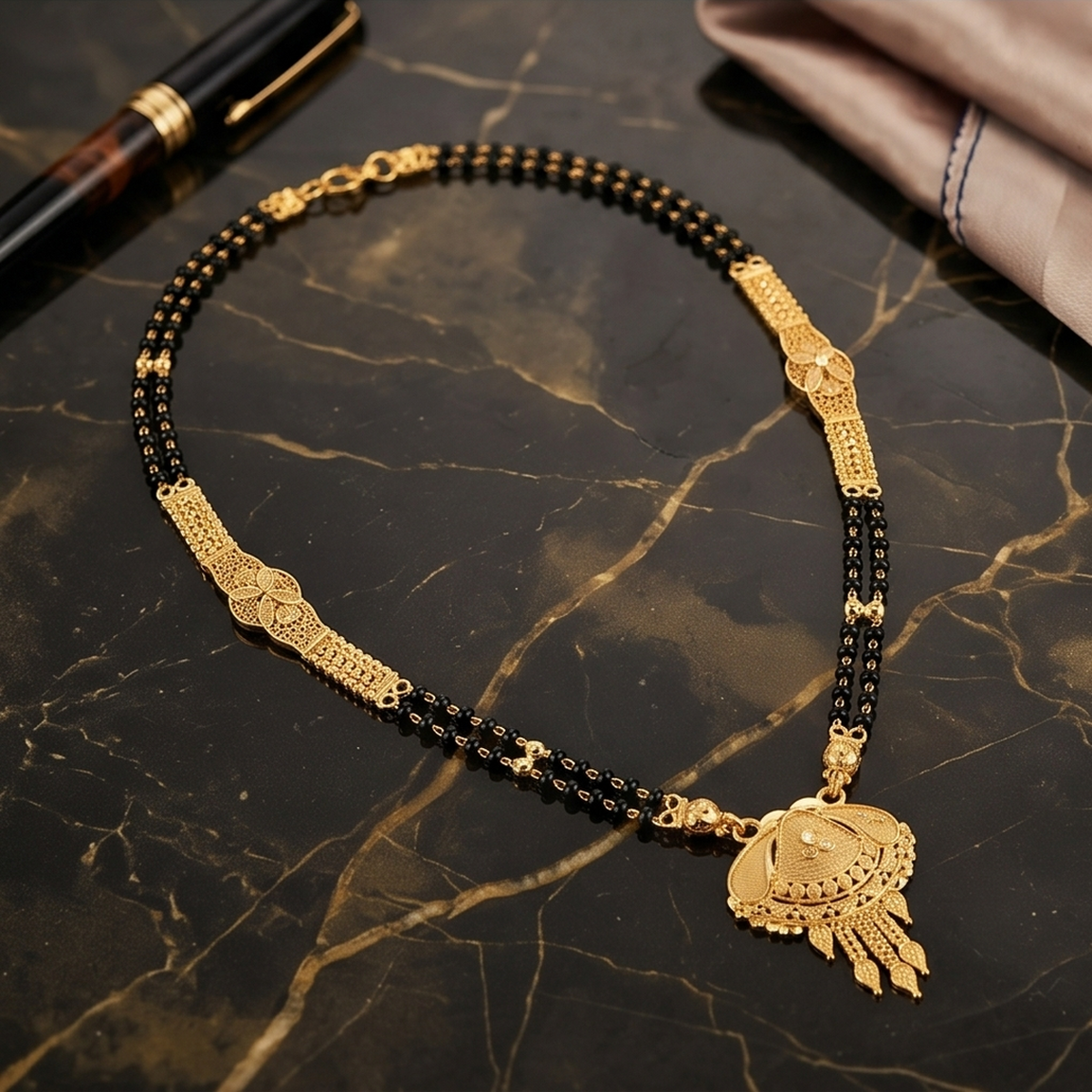 DIVYORO INTRICATE FLORAL GOLD MANGALSUTRA