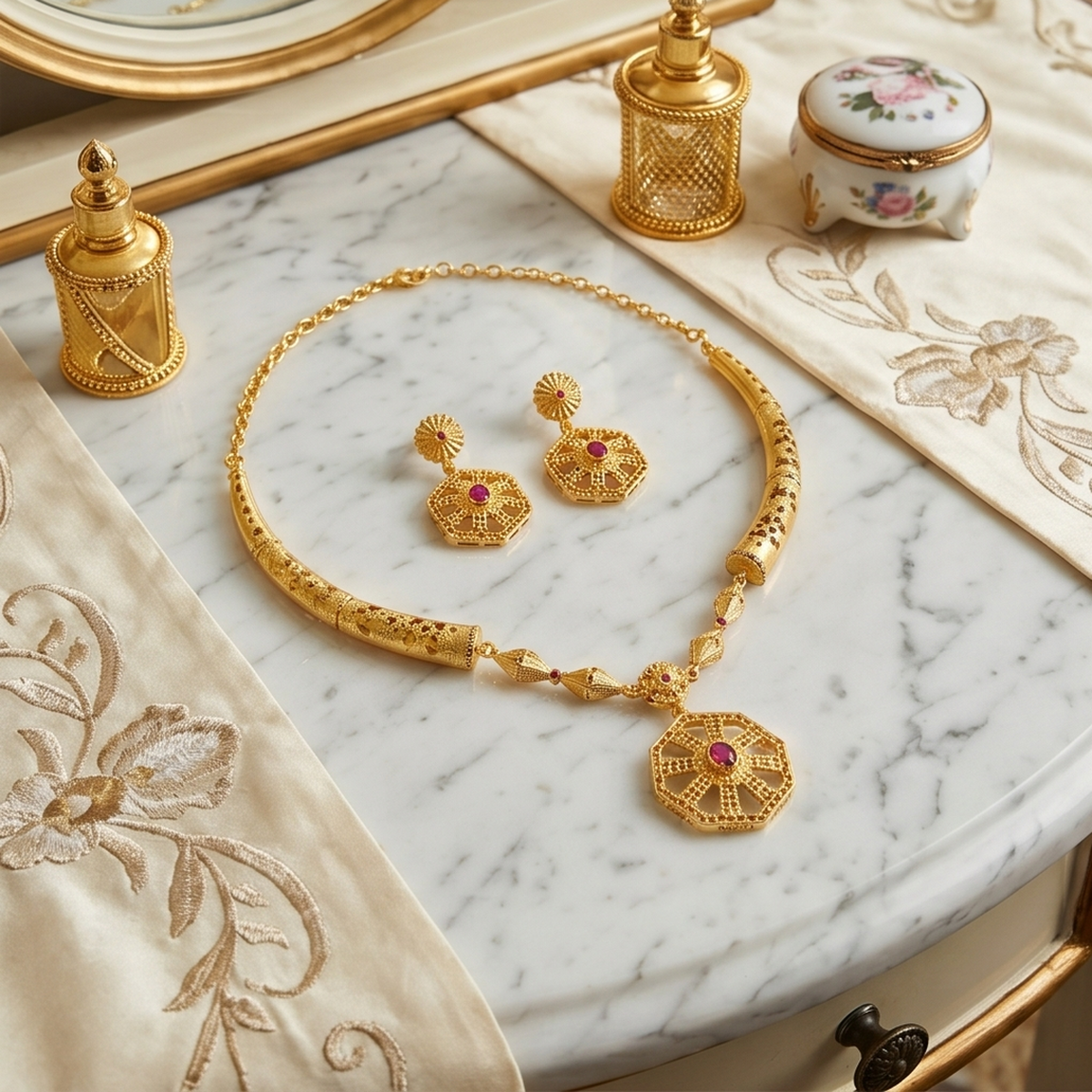 DIVYORO HEXAGONAL PATTERN GOLD SET