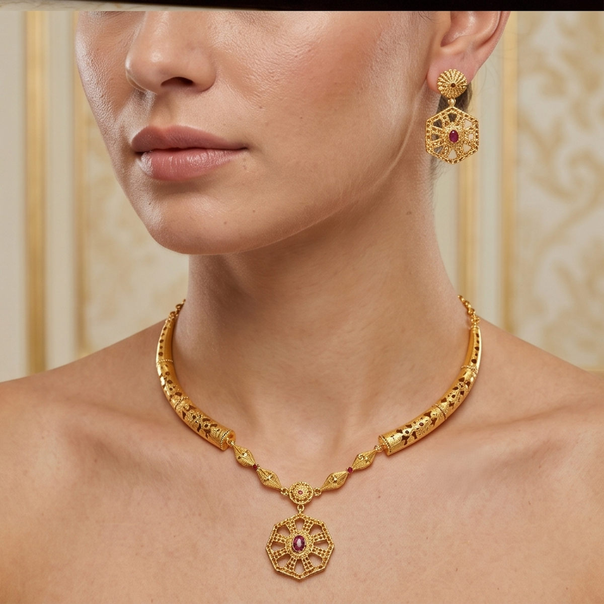 DIVYORO HEXAGONAL PATTERN GOLD SET