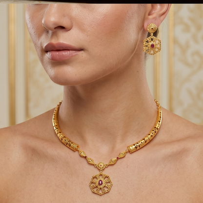 DIVYORO HEXAGONAL PATTERN GOLD SET