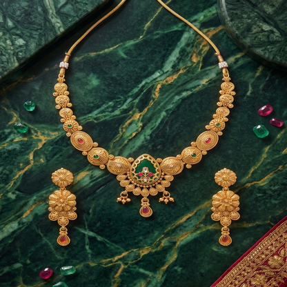 DIVYORO EMERALD PEAR DROP ANTIQUE GOLD JEWELRY SET