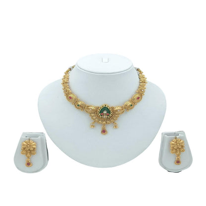 DIVYORO EMERALD PEAR DROP ANTIQUE GOLD JEWELRY SET