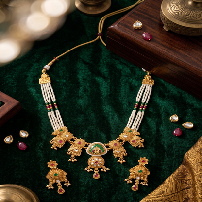 DIVYORO REGAL EMERALD FLORAL TRADITIONAL NECKLACE SET