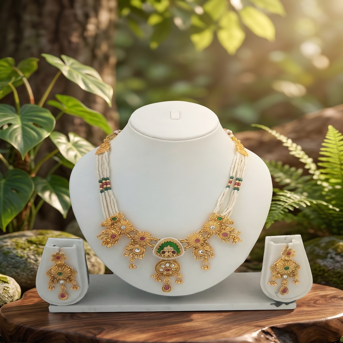 DIVYORO REGAL EMERALD FLORAL TRADITIONAL NECKLACE SET