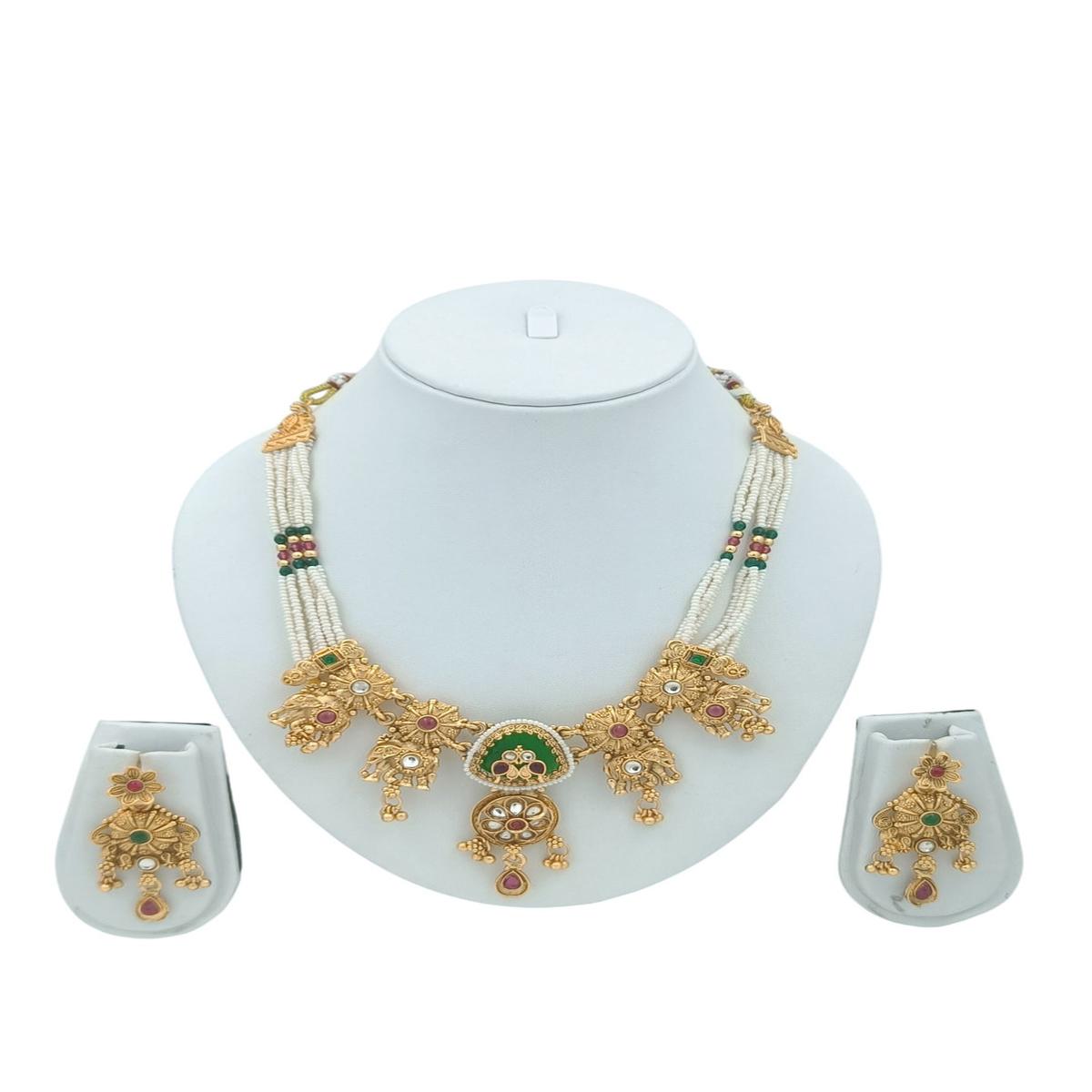 DIVYORO REGAL EMERALD FLORAL TRADITIONAL NECKLACE SET