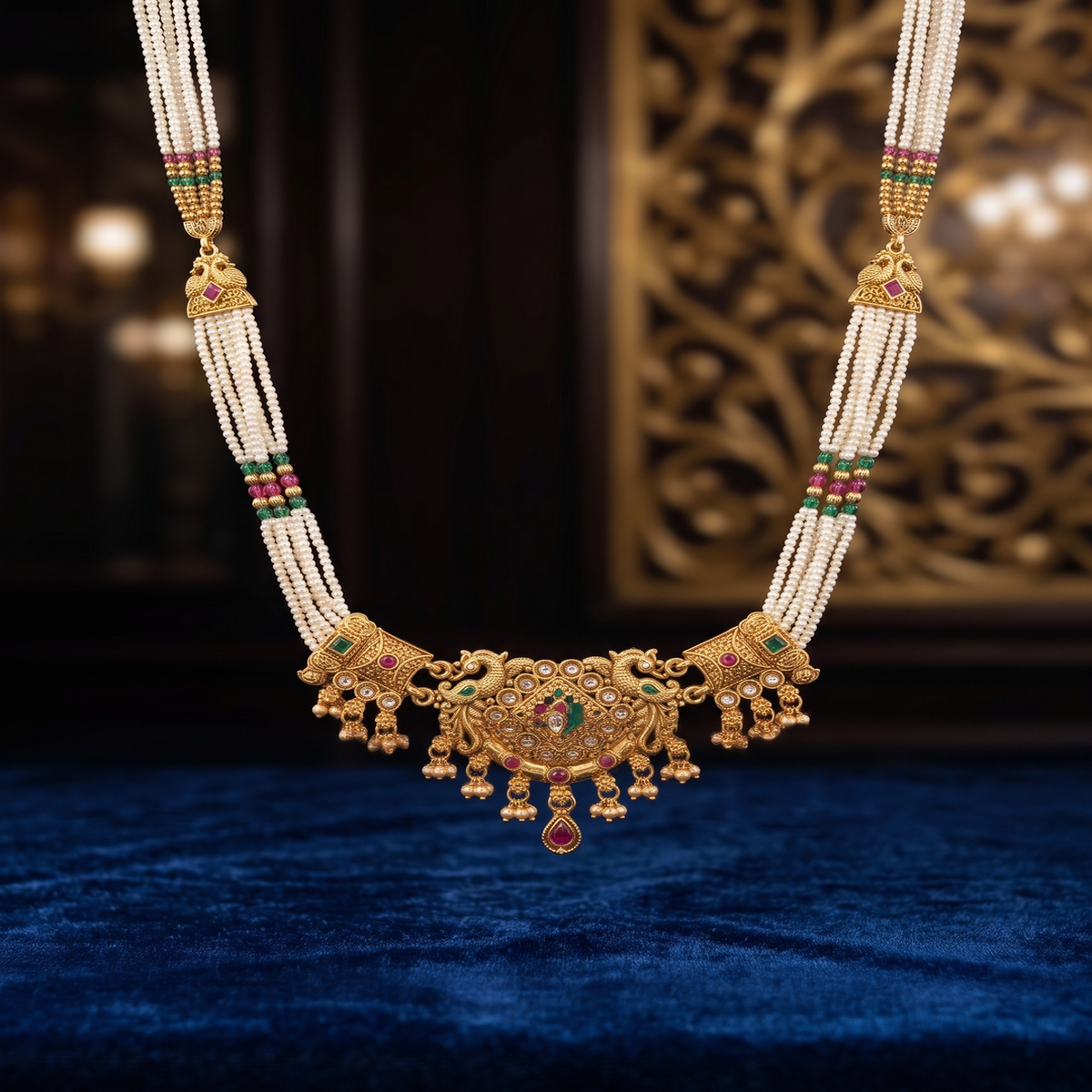 DIVYORO MAJESTIC PEACOCK FUSION PEARL NECKLACE SET