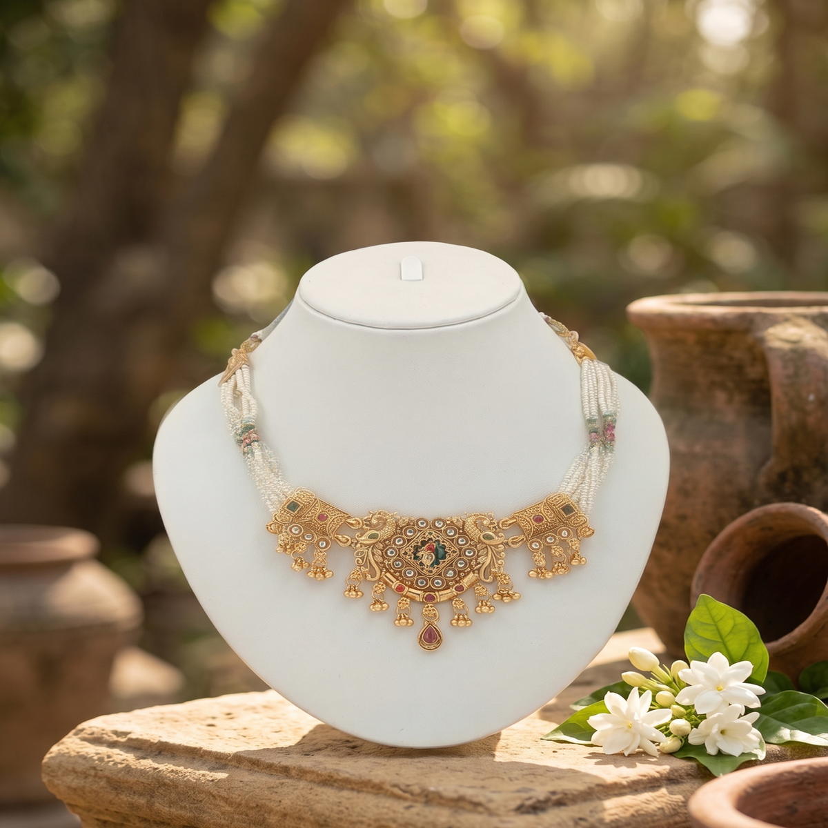 DIVYORO MAJESTIC PEACOCK FUSION PEARL NECKLACE SET