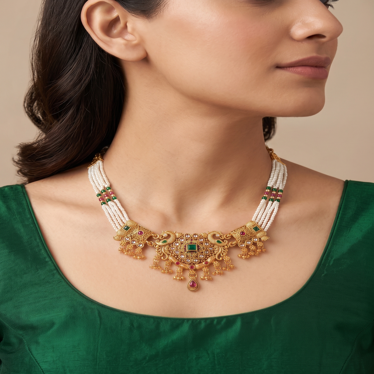 DIVYORO MAJESTIC PEACOCK FUSION PEARL NECKLACE SET