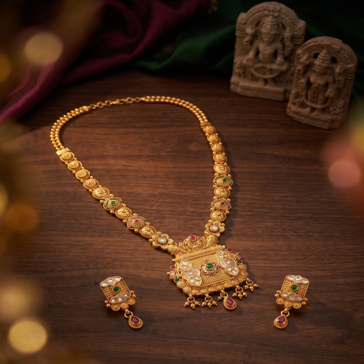 DIVYORO ORNATE BLOOM GOLD STATEMENT NECKLACE SET