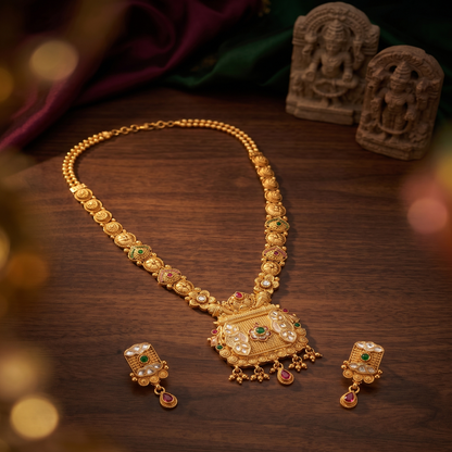 DIVYORO ORNATE BLOOM GOLD STATEMENT NECKLACE SET