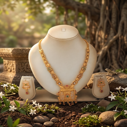 DIVYORO ORNATE BLOOM GOLD STATEMENT NECKLACE SET