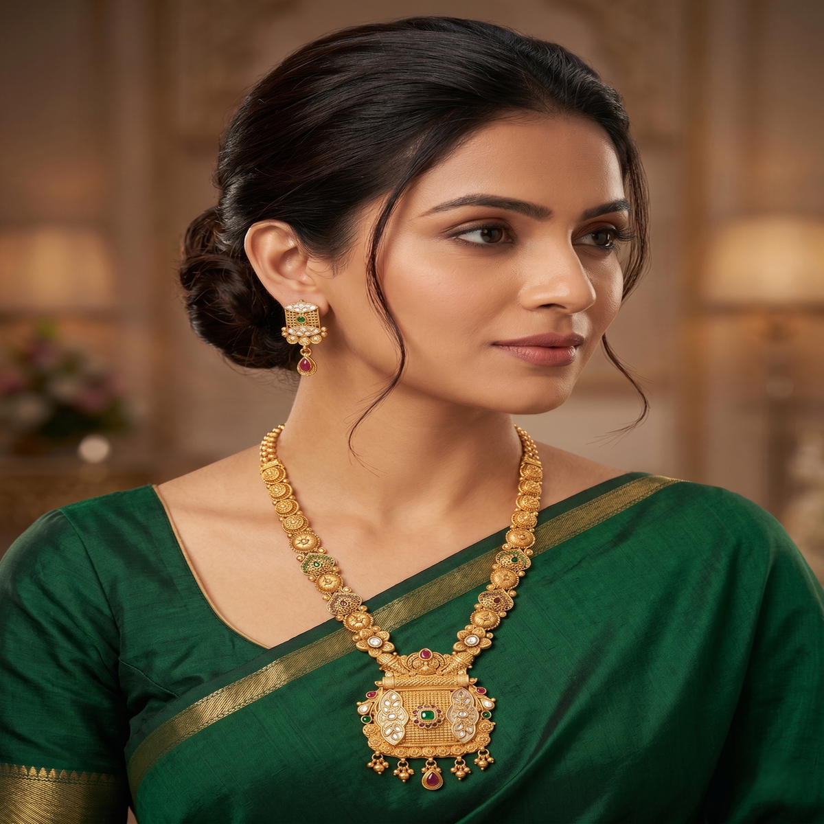 DIVYORO ORNATE BLOOM GOLD STATEMENT NECKLACE SET