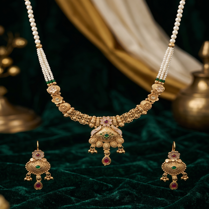 DIVYORO CLASSIC PEARL AND GOLD PENDANT SET