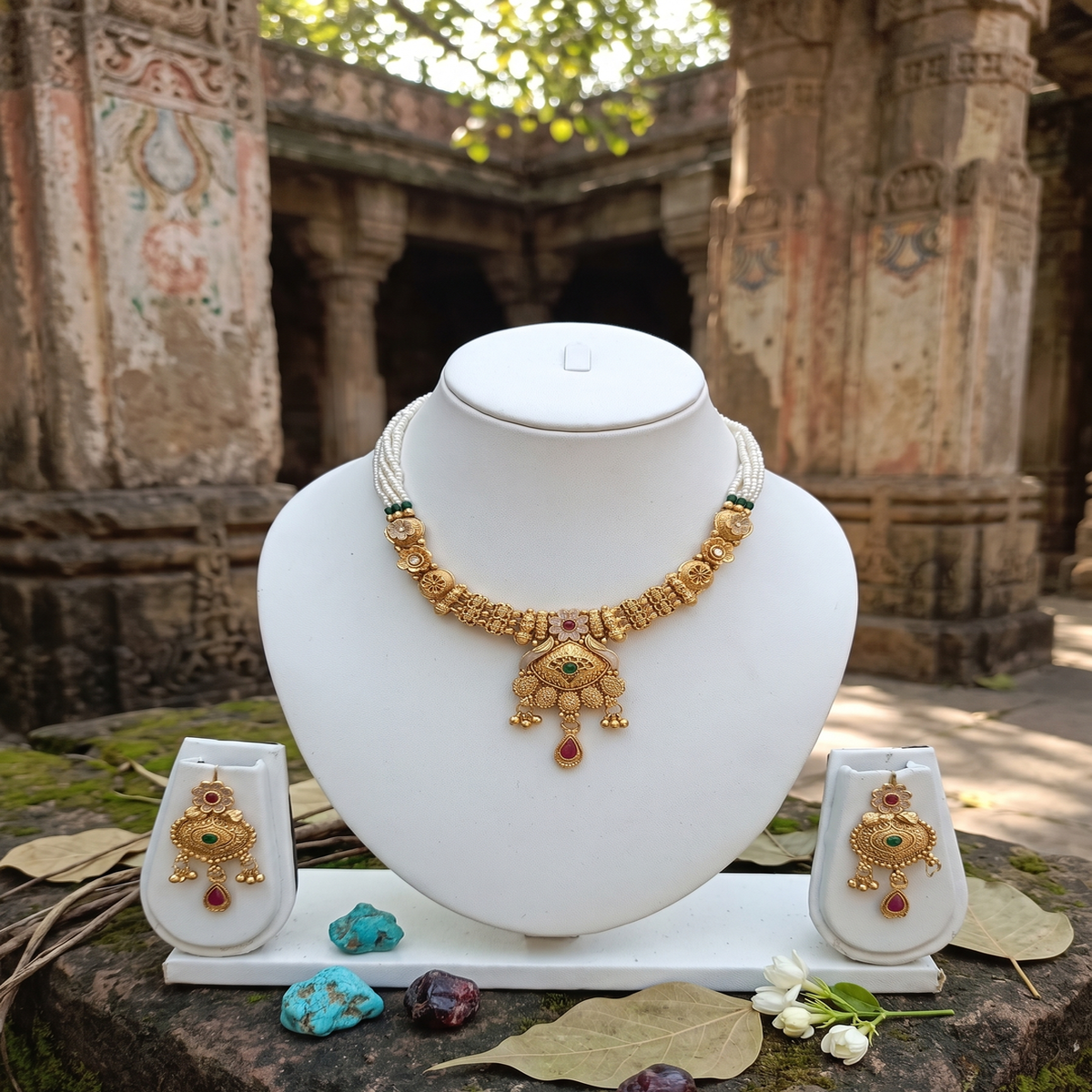 DIVYORO CLASSIC PEARL AND GOLD PENDANT SET