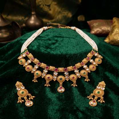 DIVYORO ROYAL HERITAGE ANTIQUE GOLD CHOKER SET
