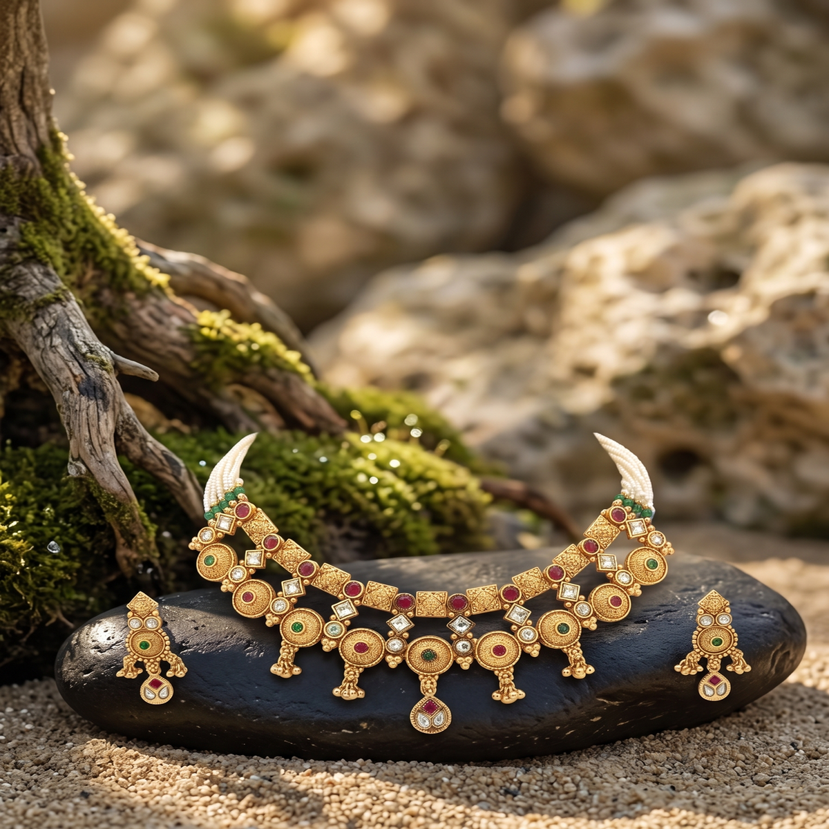 DIVYORO ROYAL HERITAGE ANTIQUE GOLD CHOKER SET